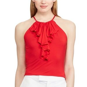 CHAPS Red Ruffle Neck Halter Tie Sleeveless Tank Top Blouse Women’s XS NWT!